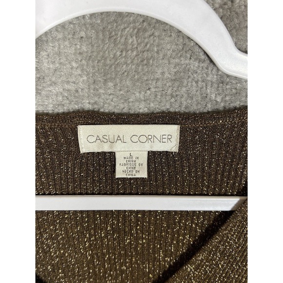 Casual Corner Silk Blend Metallic Ribbed Vneck Cardigan Sweater Women Size Large - Picture 3 of 6